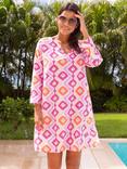 Aspiga Guadalupe Geometric Pure Organic Cotton Kaftan, Pink/Yellow