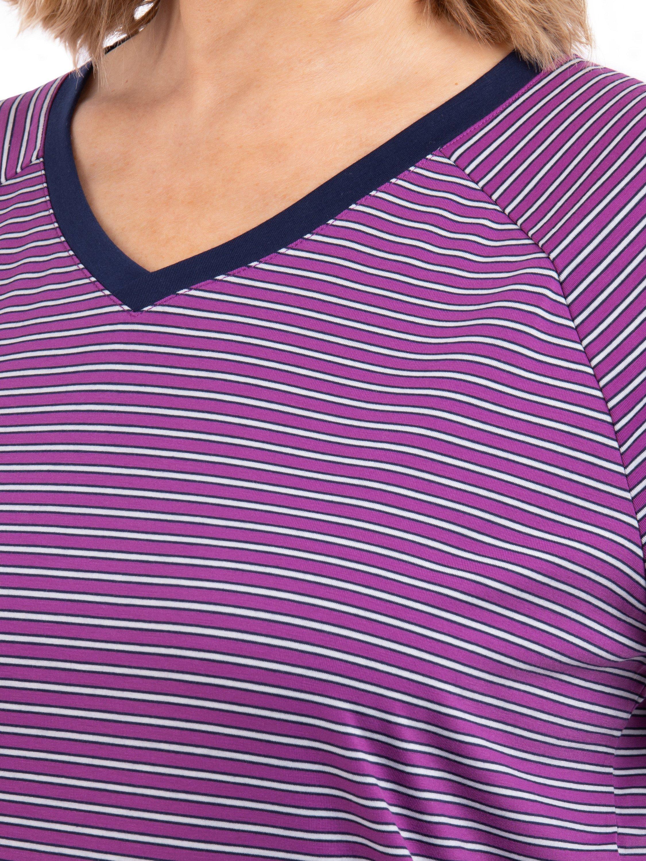 Product image 5 of 7, which shows Rohan Seashore Short Sleeve V-Neck Striped T-Shirt, Allium Purple, XS