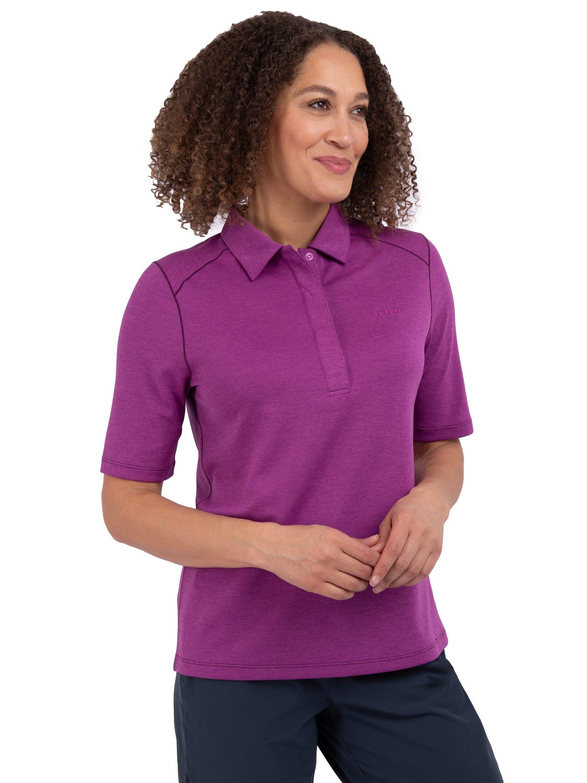 Product image 1 of 5, which shows Rohan Women's Dale Sun-Protective Short Sleeve Polo Top, Allium Purple Marl, XS