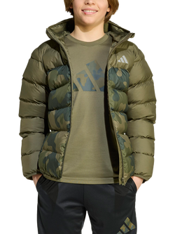 adidas Kids' Hooded Puffer Jacket, Olive Strata, Olive Strata