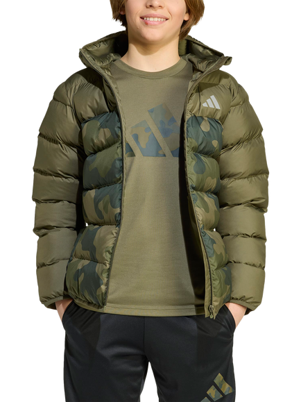 adidas Kids' Hooded Puffer Jacket, Olive Strata, Olive Strata
