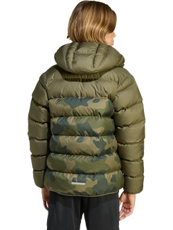 adidas Kids' Hooded Puffer Jacket, Olive Strata - view 2, Olive Strata