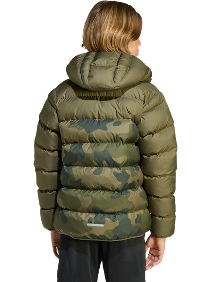 adidas Kids' Hooded Puffer Jacket, Olive Strata - view 2, Olive Strata