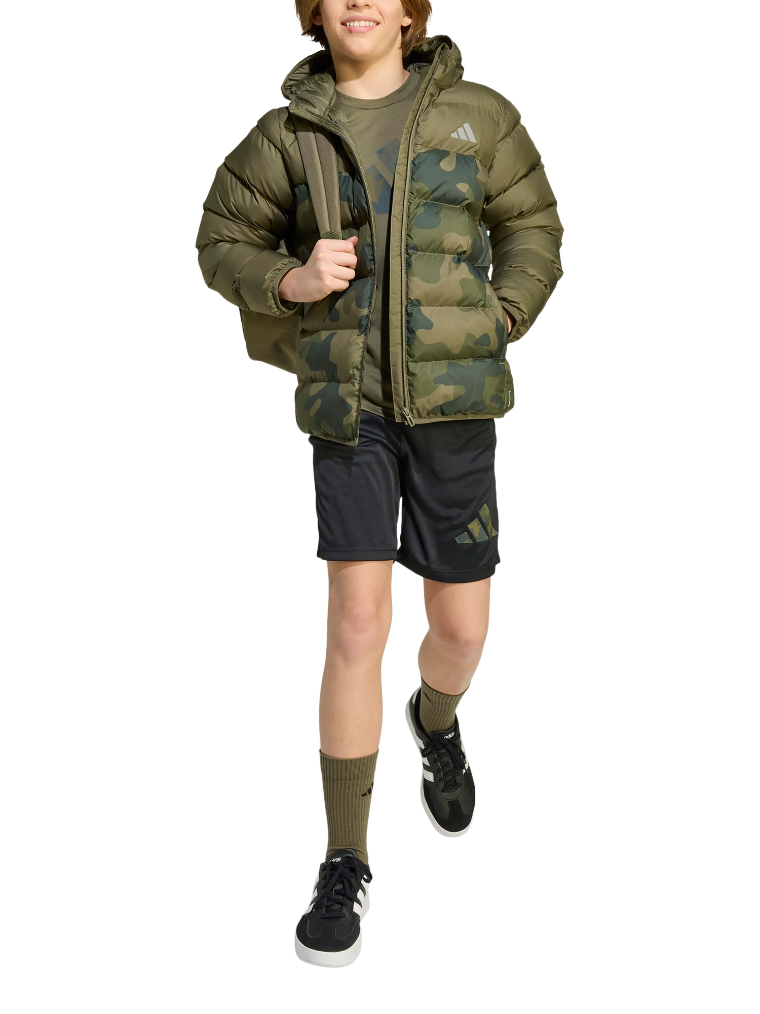 Product image 3 of 6, which shows adidas Kids' Hooded Puffer Jacket, Olive Strata, 9-10 years