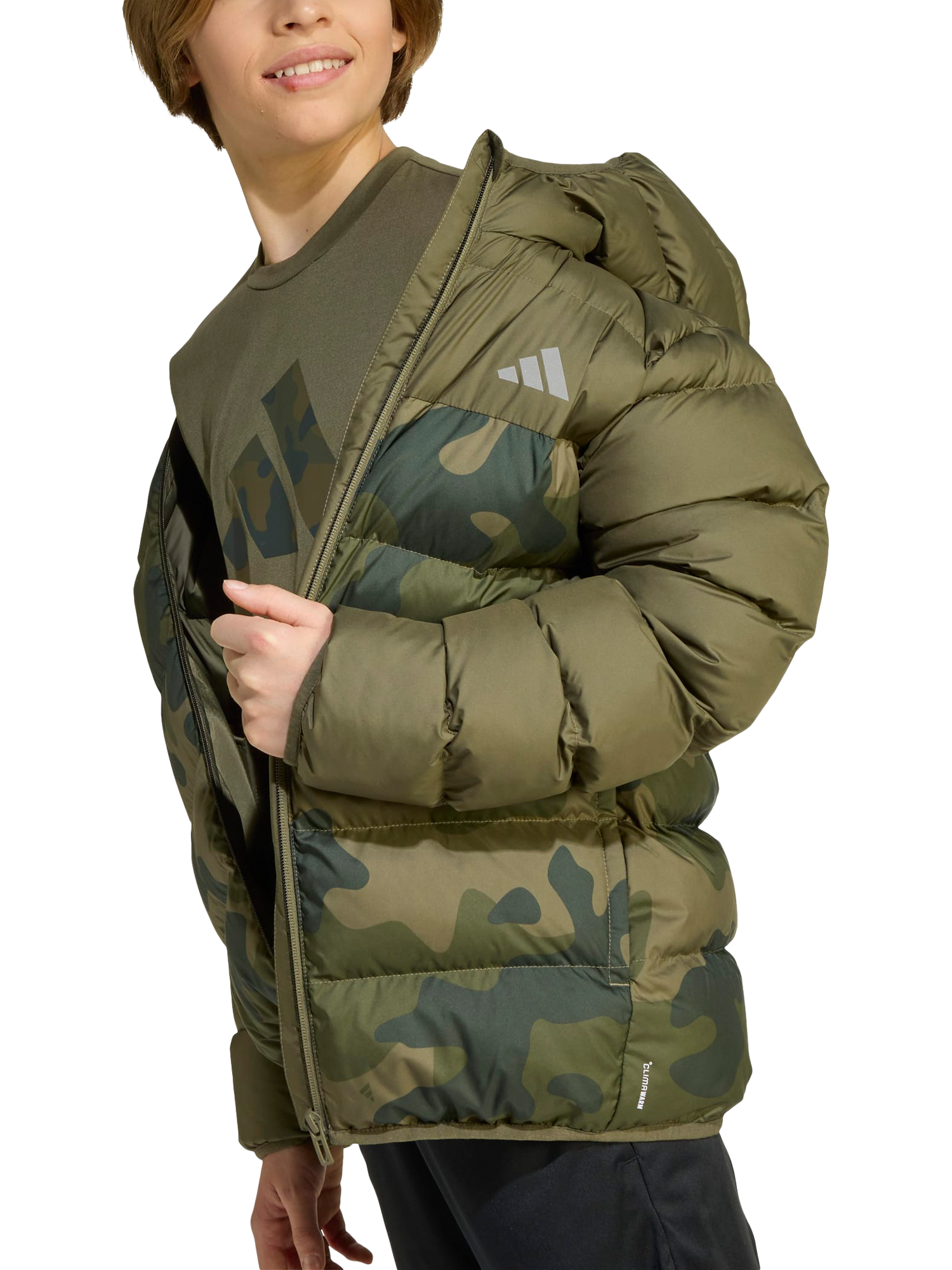 Product image 4 of 6, which shows adidas Kids' Hooded Puffer Jacket, Olive Strata, 9-10 years