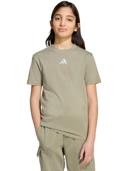 adidas Kids' Cotton Short Sleeved Logo T-Shirt, Silver Pebble/White, Silver Pebble/White