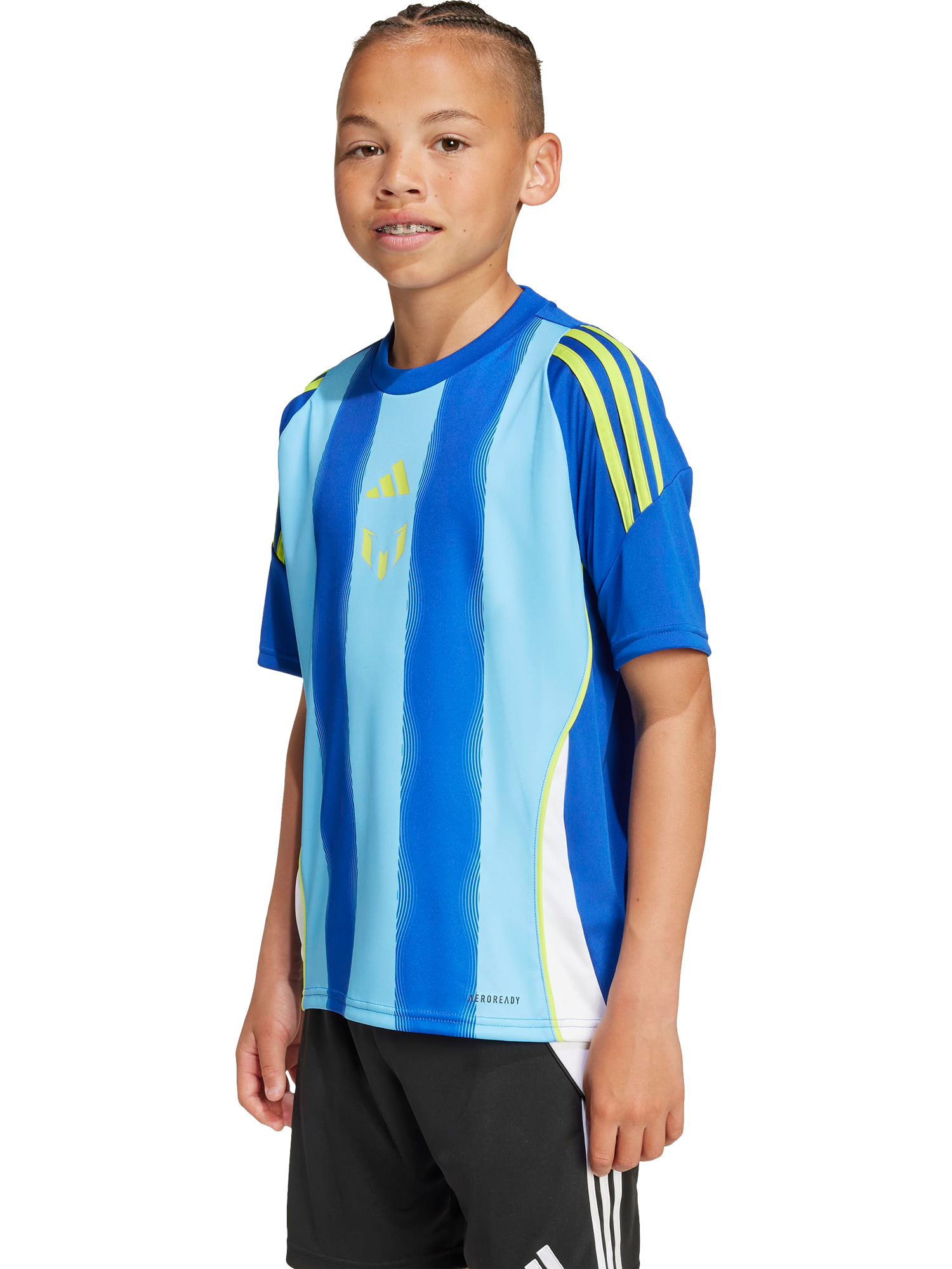 Product image 1 of 7, which shows adidas Kids' Messi Short Sleeve Crew Neck Jersey, Royal Blue, 5-6 years