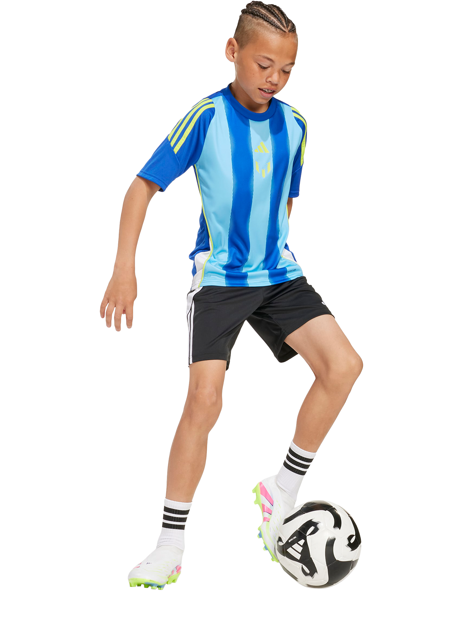 Product image 3 of 7, which shows adidas Kids' Messi Short Sleeve Crew Neck Jersey, Royal Blue, 5-6 years