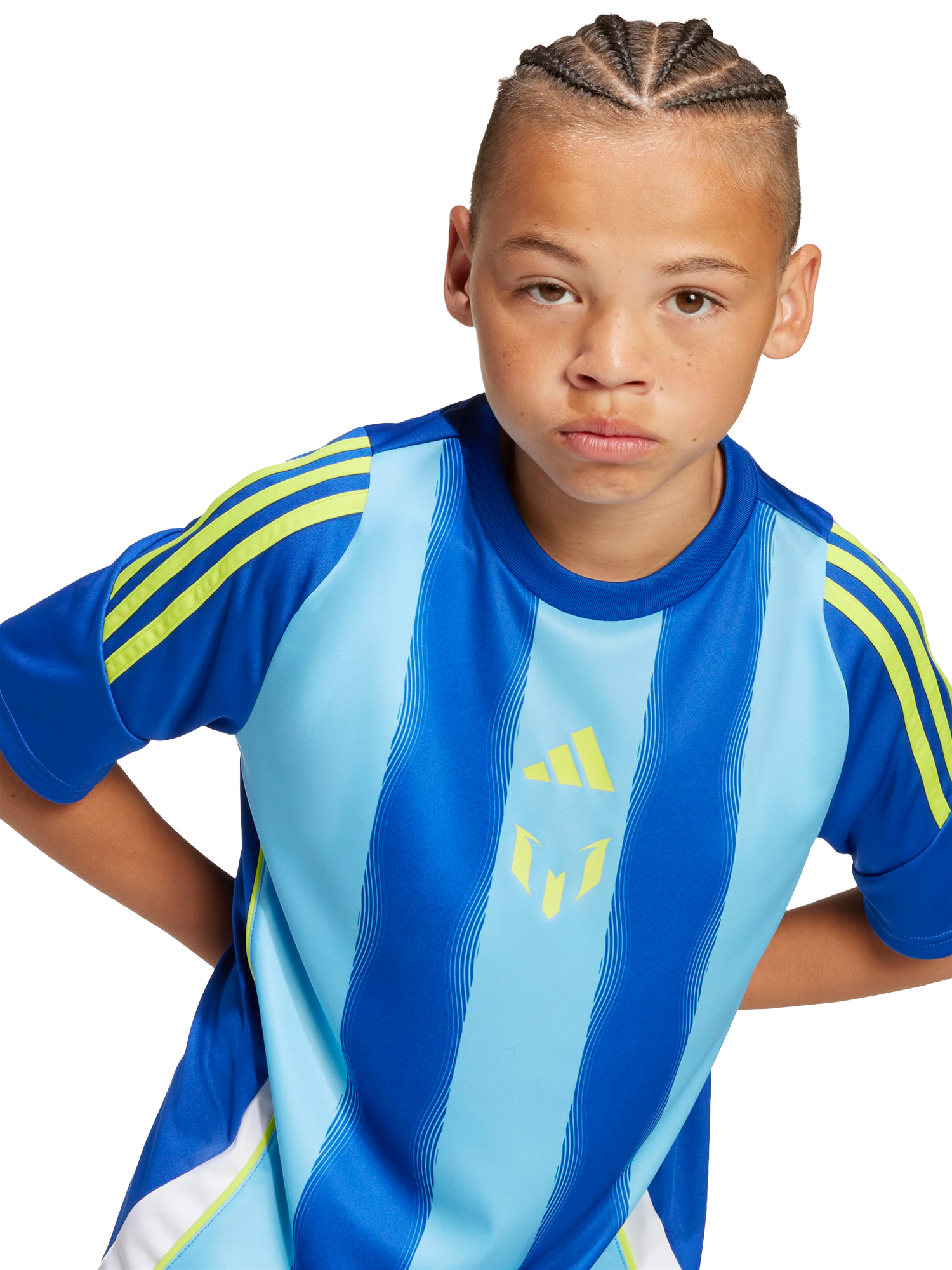 Product image 4 of 7, which shows adidas Kids' Messi Short Sleeve Crew Neck Jersey, Royal Blue, 5-6 years