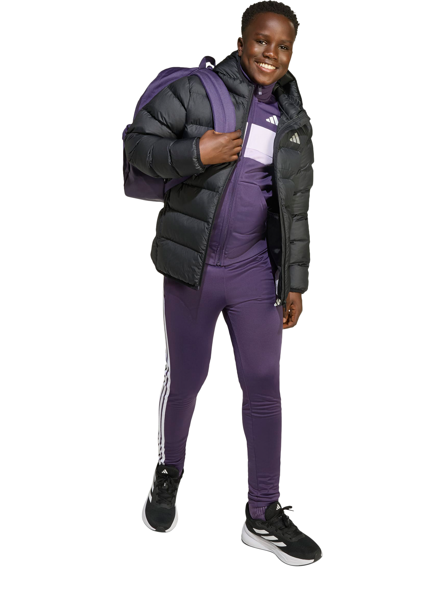 Product image 3 of 6, which shows adidas Kids' Hooded Padded Jacket, Black, 9-10 years