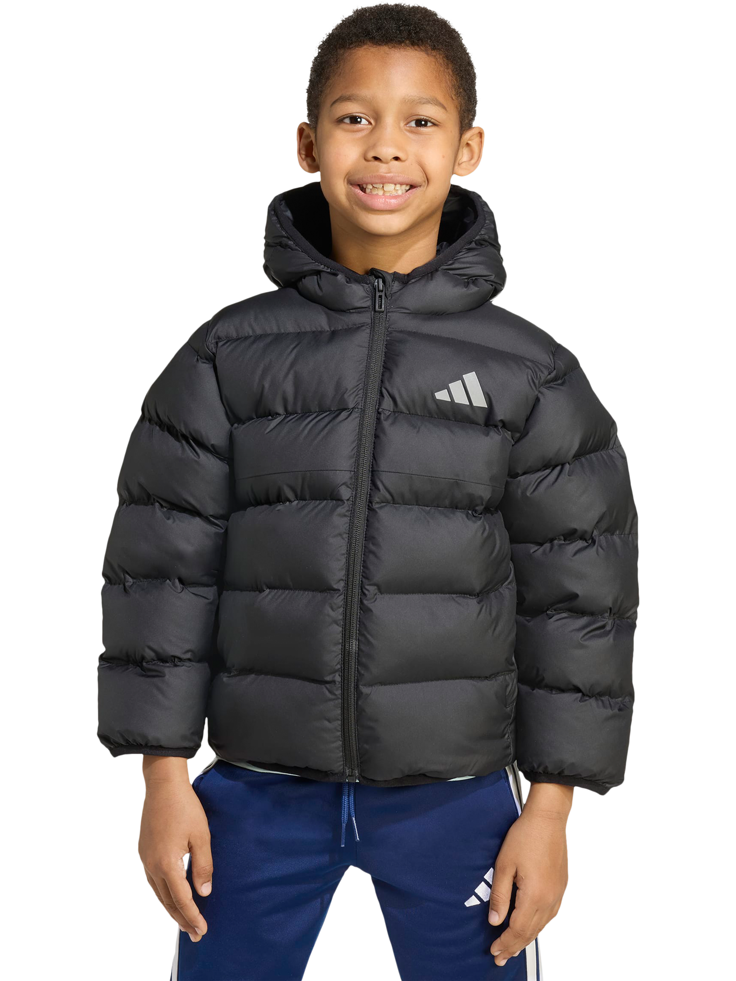 Product image 1 of 5, which shows adidas Kids' Hooded Padded Jacket, Black, 4-5 years