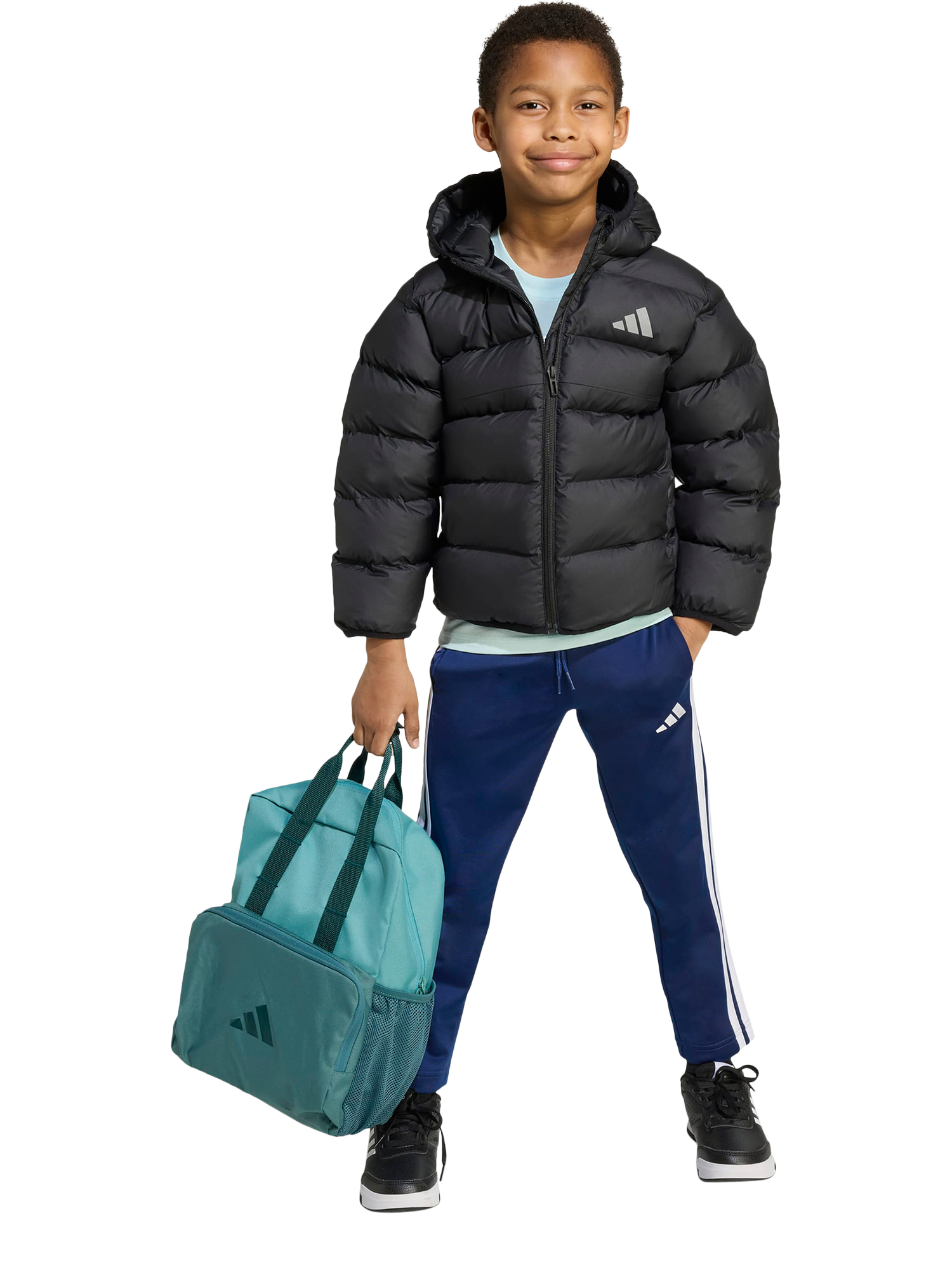 Product image 3 of 5, which shows adidas Kids' Hooded Padded Jacket, Black, 4-5 years