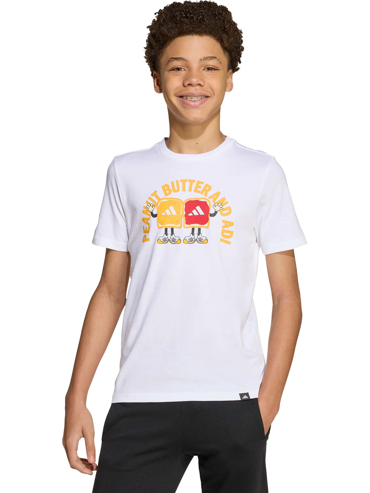 Product image 1 of 6, which shows adidas Kids' Cotton Food Graphic T-Shirt, White, 7-8 years