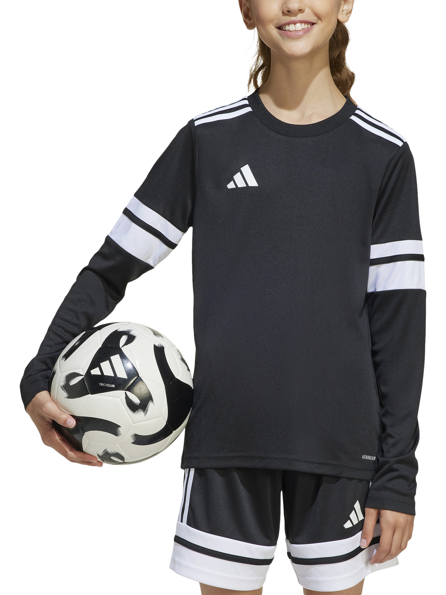 Product image 1 of 8, which shows adidas Kids' Squadra25 Jersey Long Sleeve Top, Black/White, 5-6 years