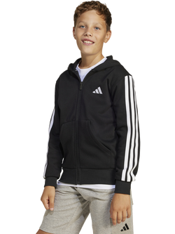 adidas Kids' Cotton Blend Essentials Full Zip Hoodie, Black/White
