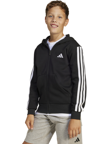 adidas Kids' Cotton Blend Essentials Full Zip Hoodie, Black/White