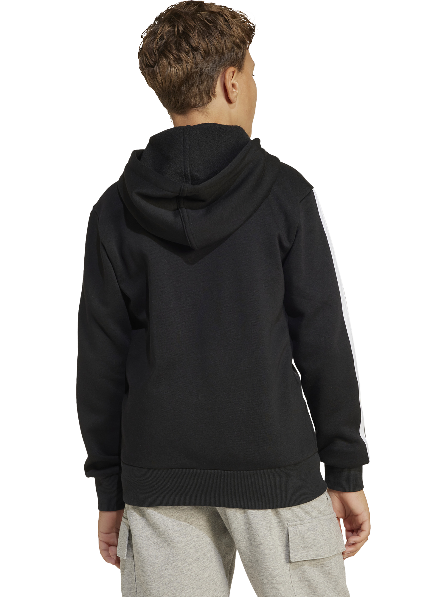 Product image 2 of 8, which shows adidas Kids' Cotton Blend Essentials Full Zip Hoodie, Black/White, 7-8 years