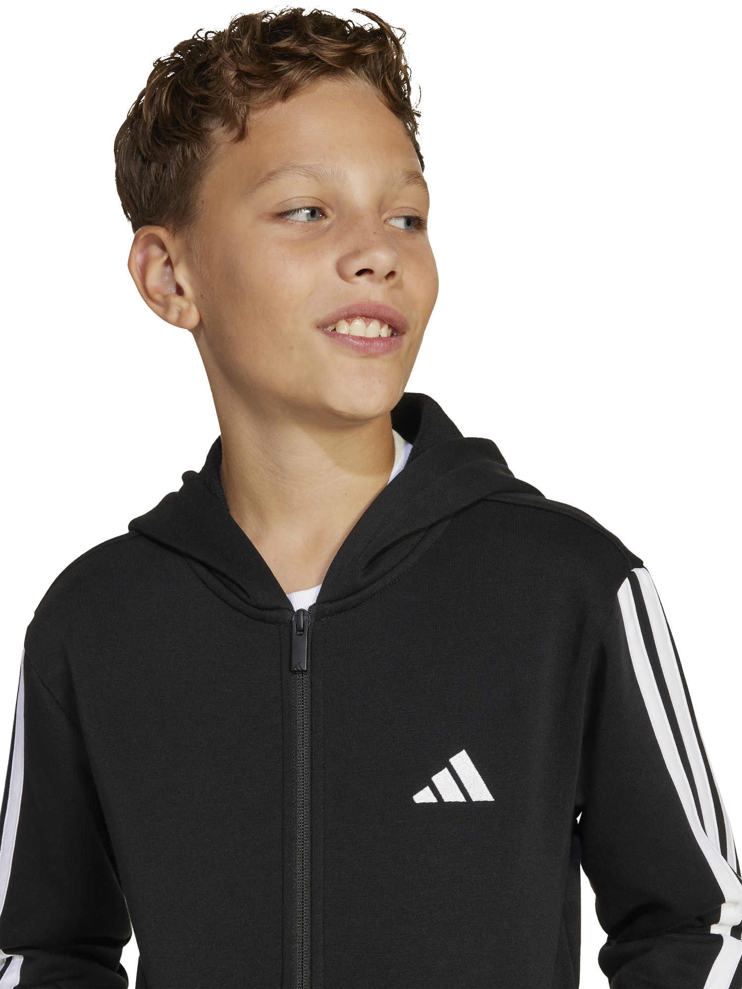 Product image 3 of 8, which shows adidas Kids' Cotton Blend Essentials Full Zip Hoodie, Black/White, 7-8 years