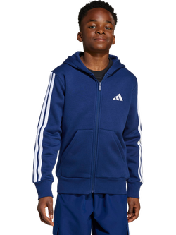 adidas Kids' Cotton Blend Essentials Full Zip Hoodie, Blue/White