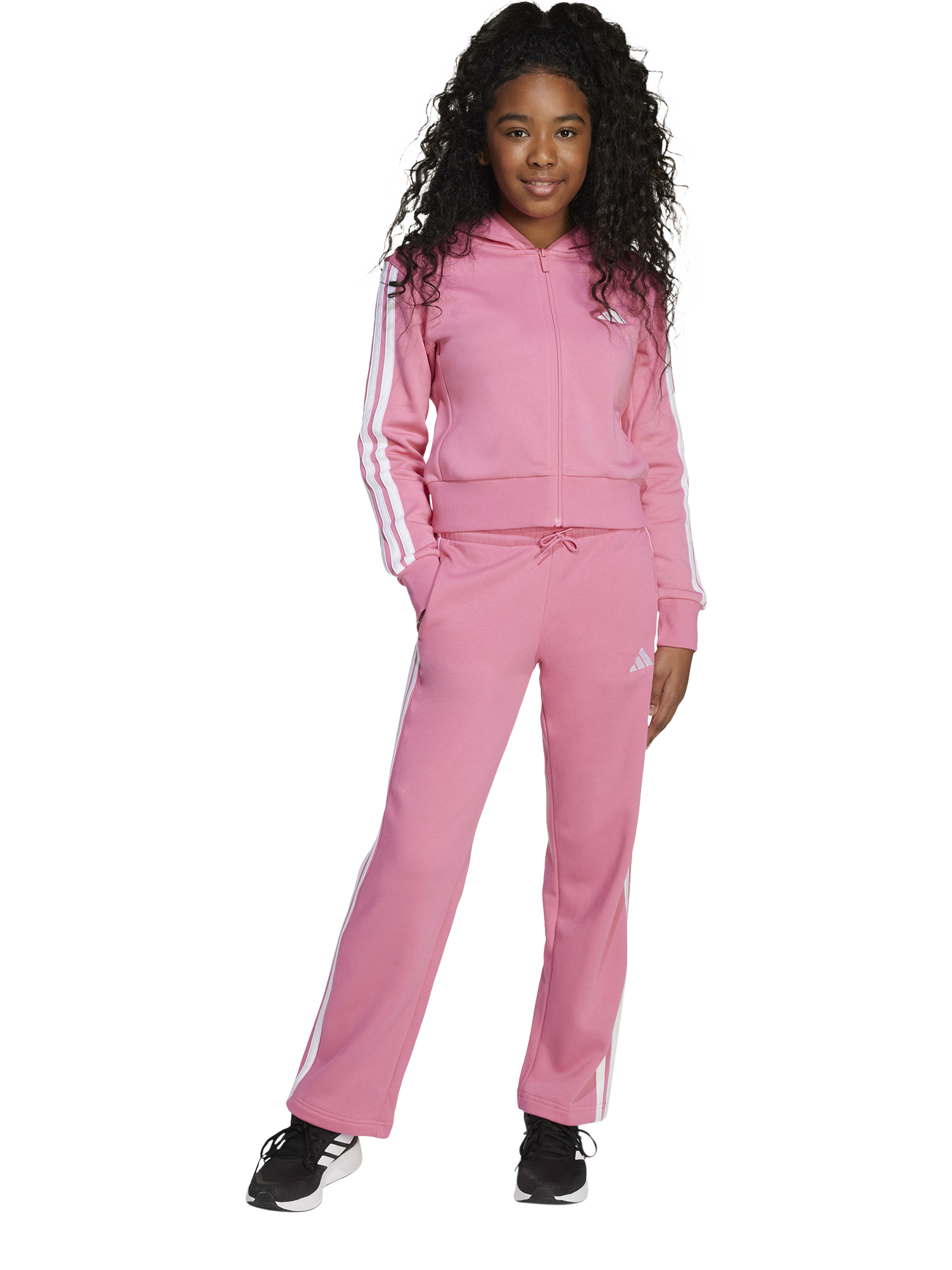 Product image 1 of 5, which shows adidas Kids' Cotton Blend Essentials Tracksuit, Pink/White, 7-8 years