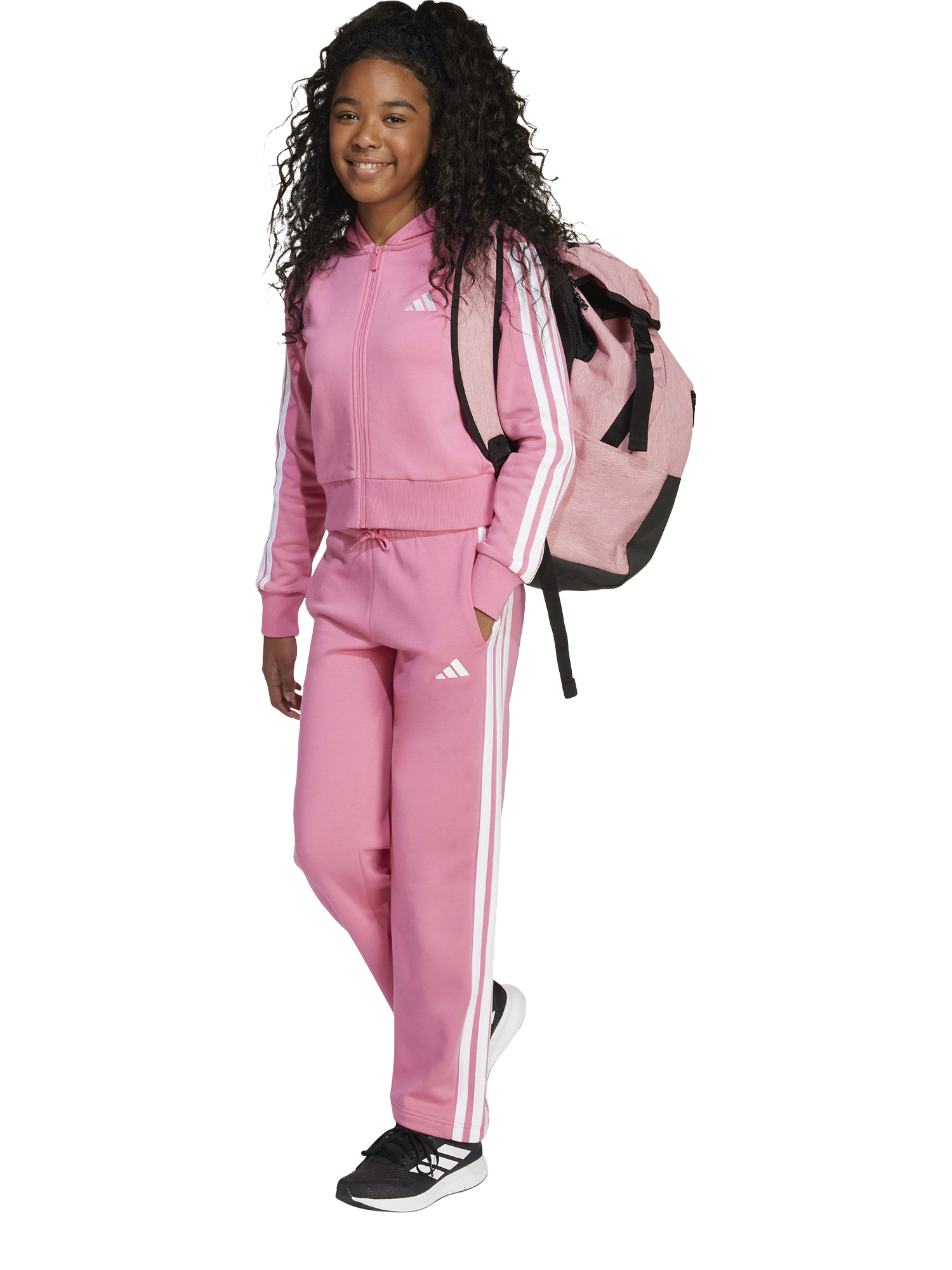 Product image 5 of 5, which shows adidas Kids' Cotton Blend Essentials Tracksuit, Pink/White, 7-8 years