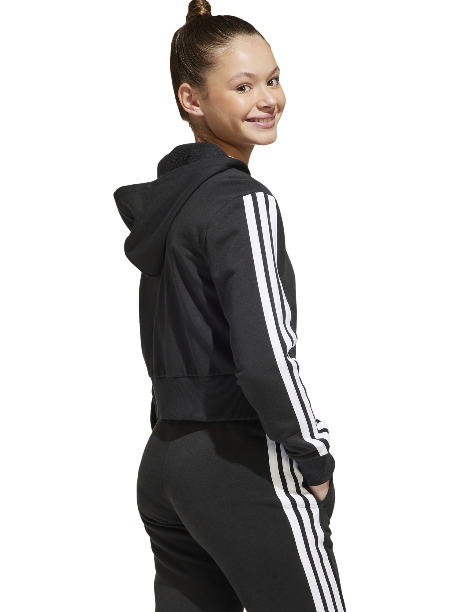 Product image 2 of 6, which shows addias Kids' Cotton Blend Essentials Full Zip Hoodie, Black/White, 7-8 years