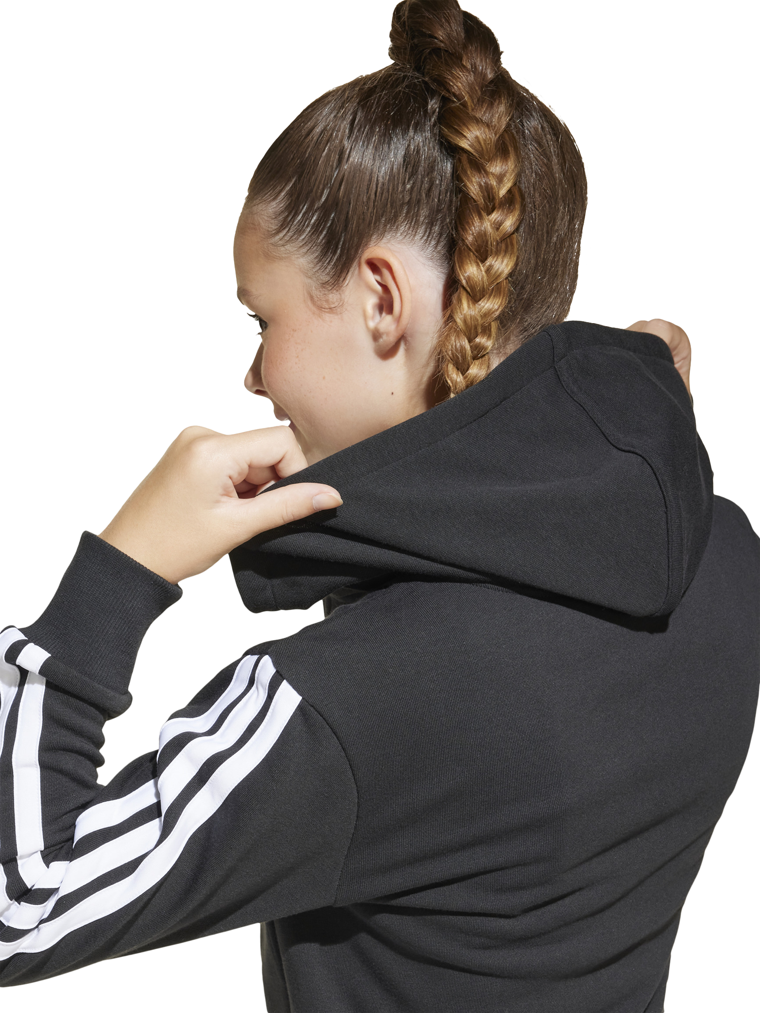 Product image 4 of 6, which shows addias Kids' Cotton Blend Essentials Full Zip Hoodie, Black/White, 7-8 years
