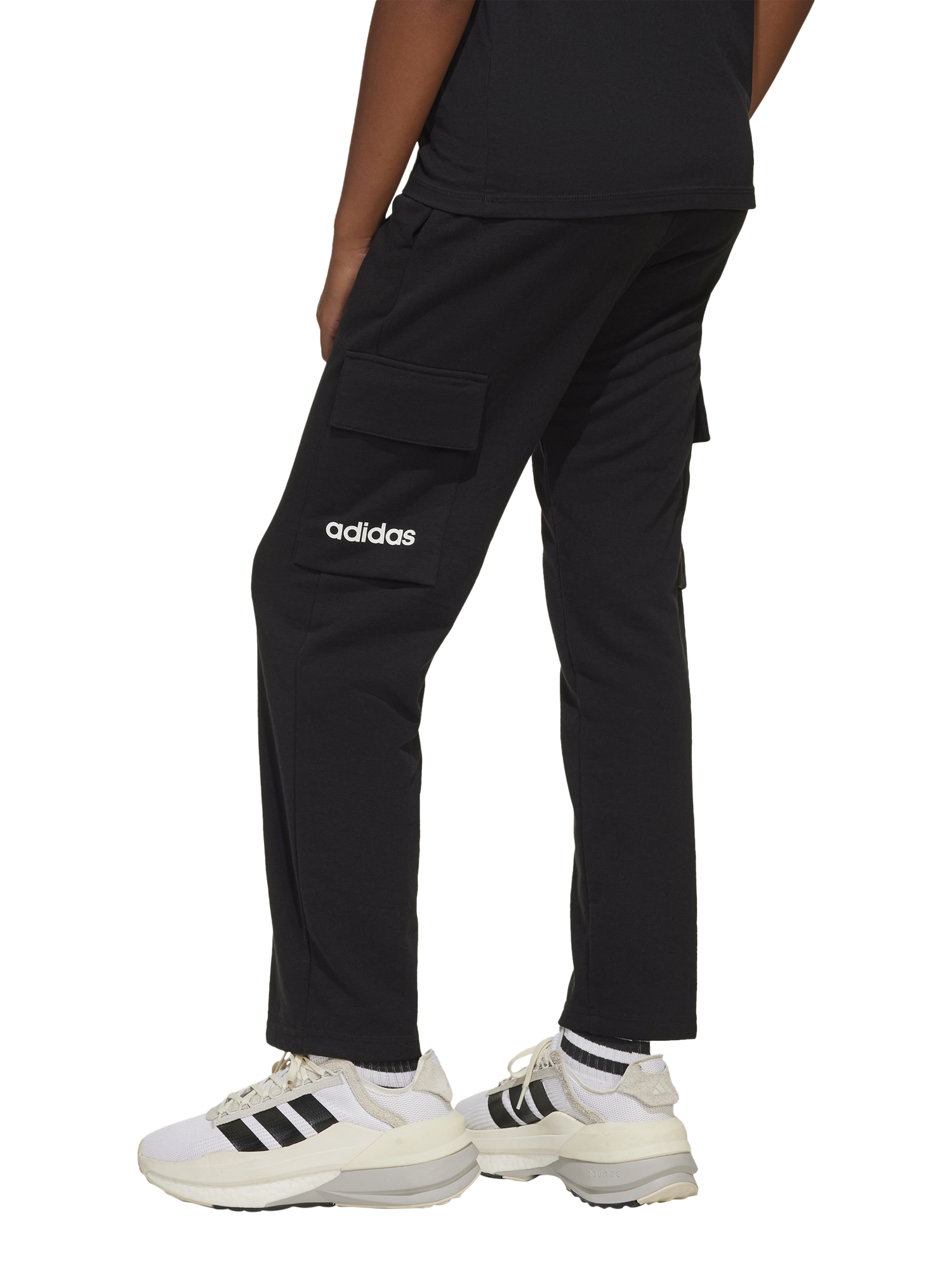 Product image 2 of 6, which shows adidas Kids' Essentials Cargo Trousers, Black/White, 7-8 years