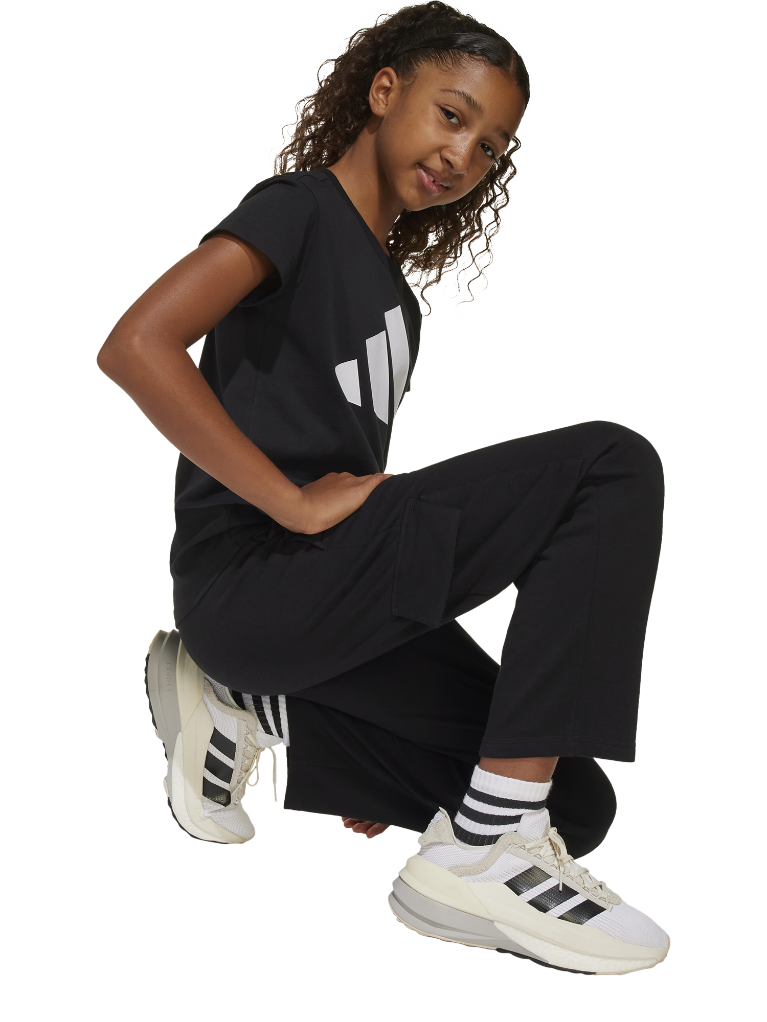 Product image 4 of 6, which shows adidas Kids' Essentials Cargo Trousers, Black/White, 7-8 years