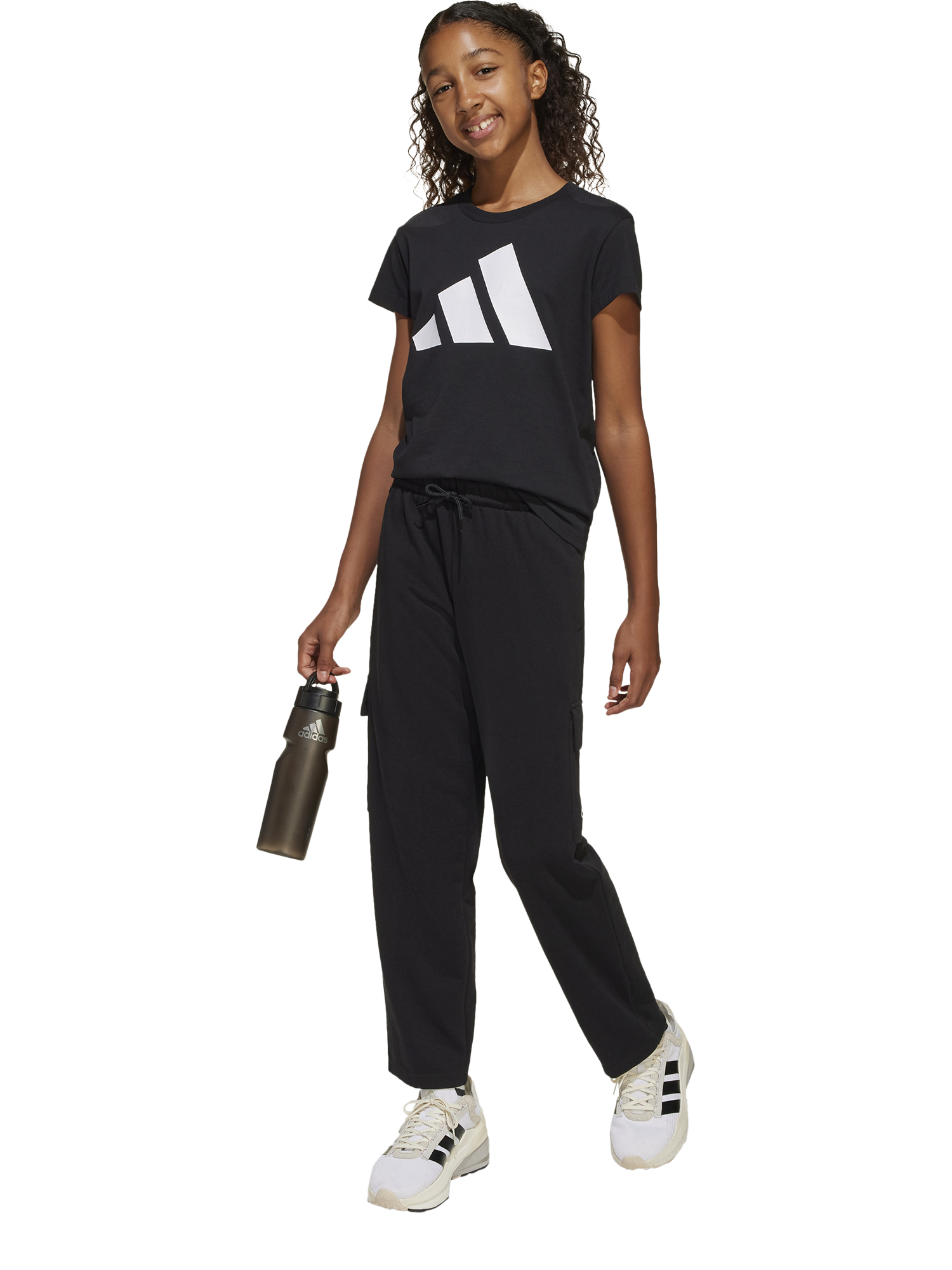 Product image 6 of 6, which shows adidas Kids' Essentials Cargo Trousers, Black/White, 7-8 years