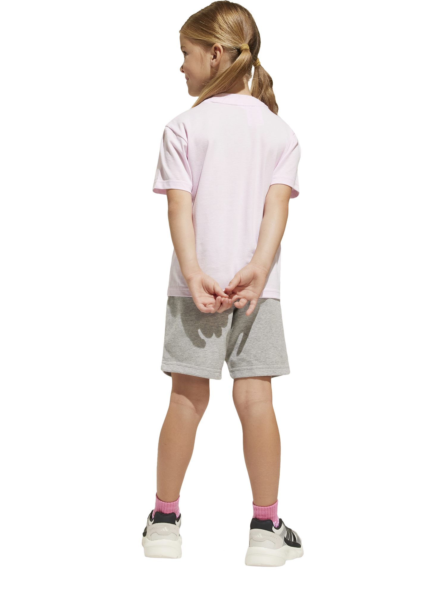 Product image 2 of 9, which shows adidas Kids' Unisex Cotton Essentials T-Shirt Set, Pink/Grey, 3-4 years