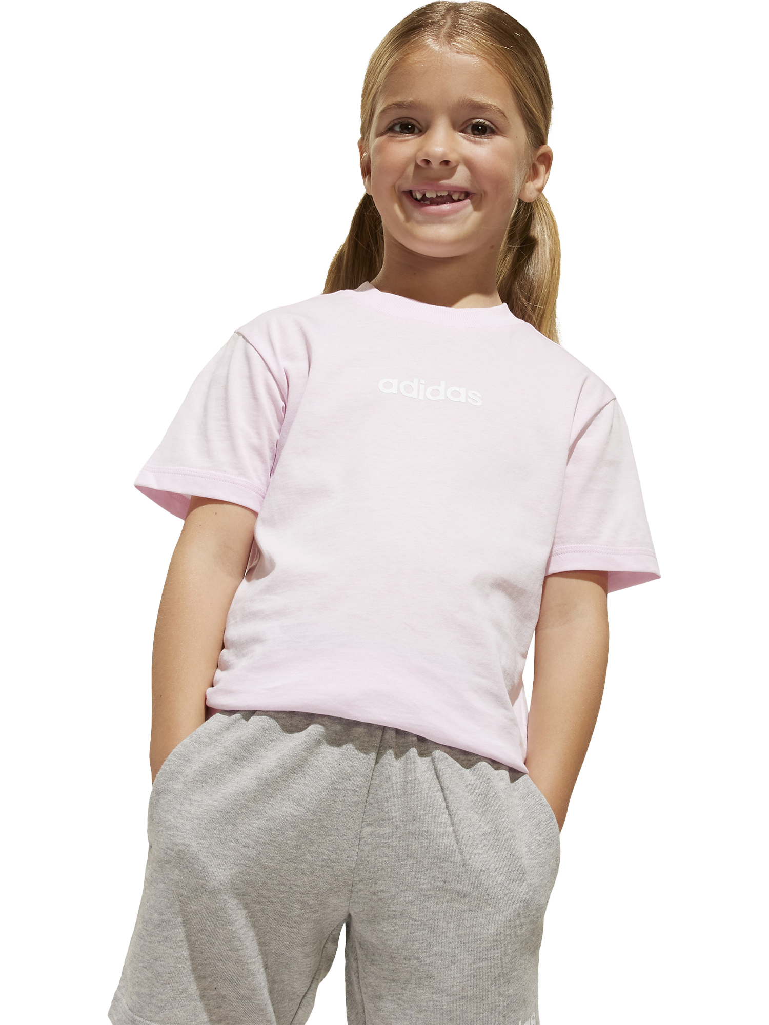Product image 3 of 9, which shows adidas Kids' Unisex Cotton Essentials T-Shirt Set, Pink/Grey, 3-4 years
