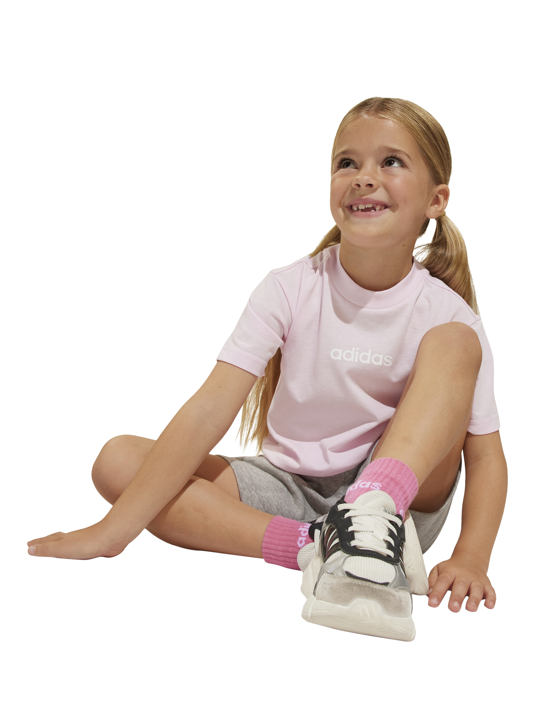 Product image 4 of 9, which shows adidas Kids' Unisex Cotton Essentials T-Shirt Set, Pink/Grey, 3-4 years