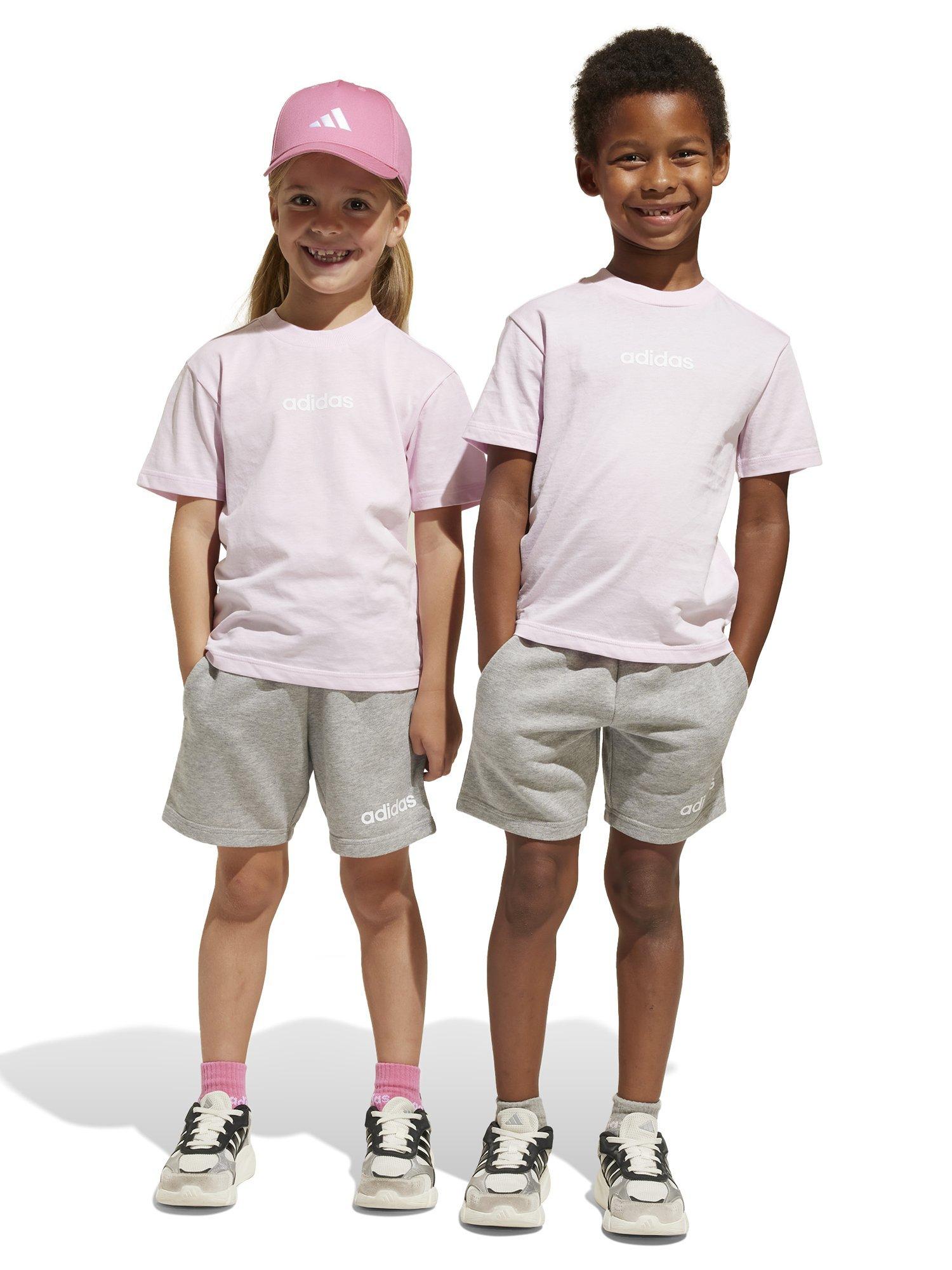 Product image 8 of 9, which shows adidas Kids' Unisex Cotton Essentials T-Shirt Set, Pink/Grey, 3-4 years
