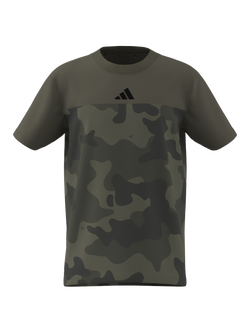 adidas Kids' Cotton Seasonal Essentials Camo T-Shirt, Olive/Black, Olive/Black