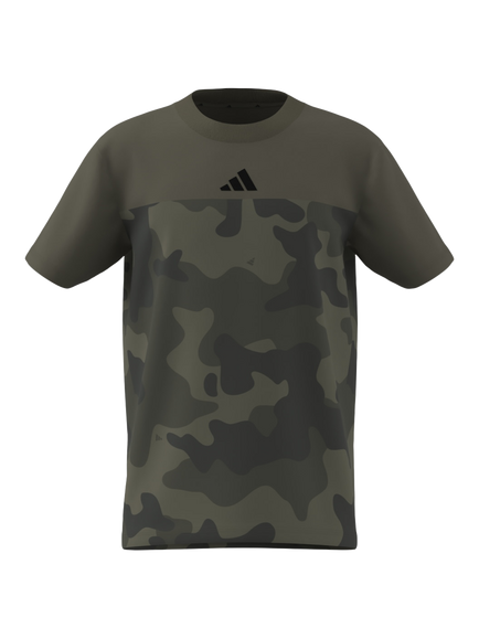 adidas Kids' Cotton Seasonal Essentials Camo T-Shirt, Olive/Black, Olive/Black