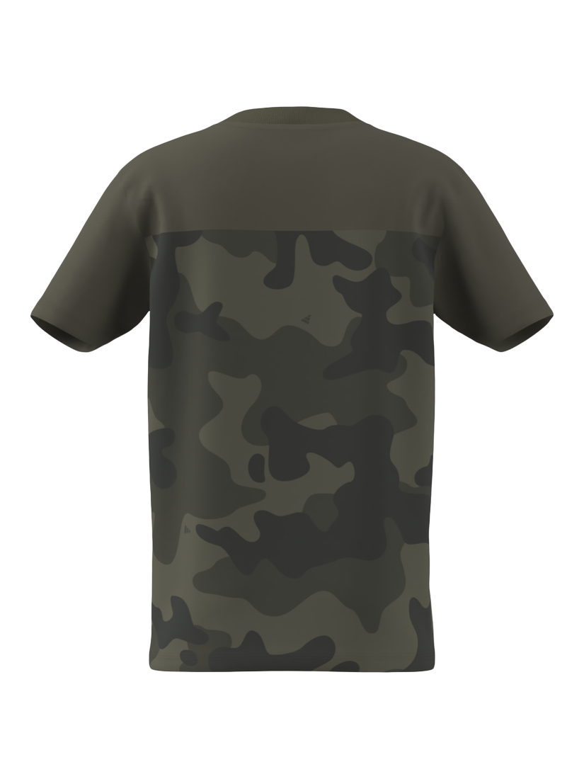 Product image 2 of 4, which shows adidas Kids' Cotton Seasonal Essentials Camo T-Shirt, Olive/Black, 7-8 years