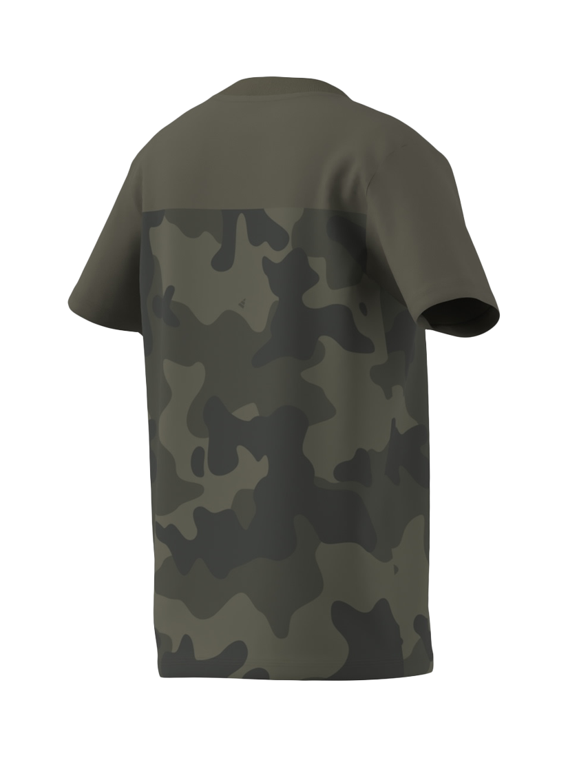 Product image 4 of 4, which shows adidas Kids' Cotton Seasonal Essentials Camo T-Shirt, Olive/Black, 7-8 years