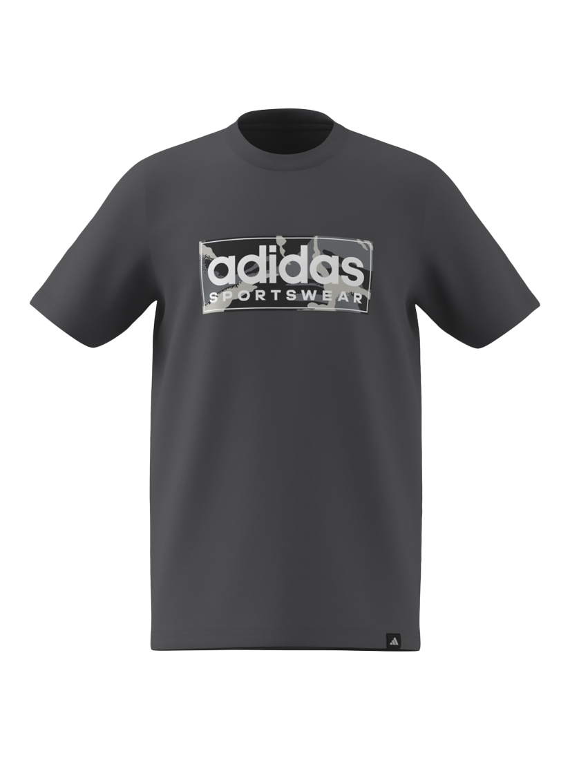 Product image 1 of 4, which shows adidas Kids' Camo Linear Graphic T-Shirt, Grey, 7-8 years