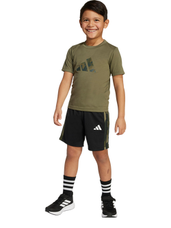 adidas Kids' Train Essentials Camo Print T-Shirt and Shorts Set, Olive Strata, Olive Strata