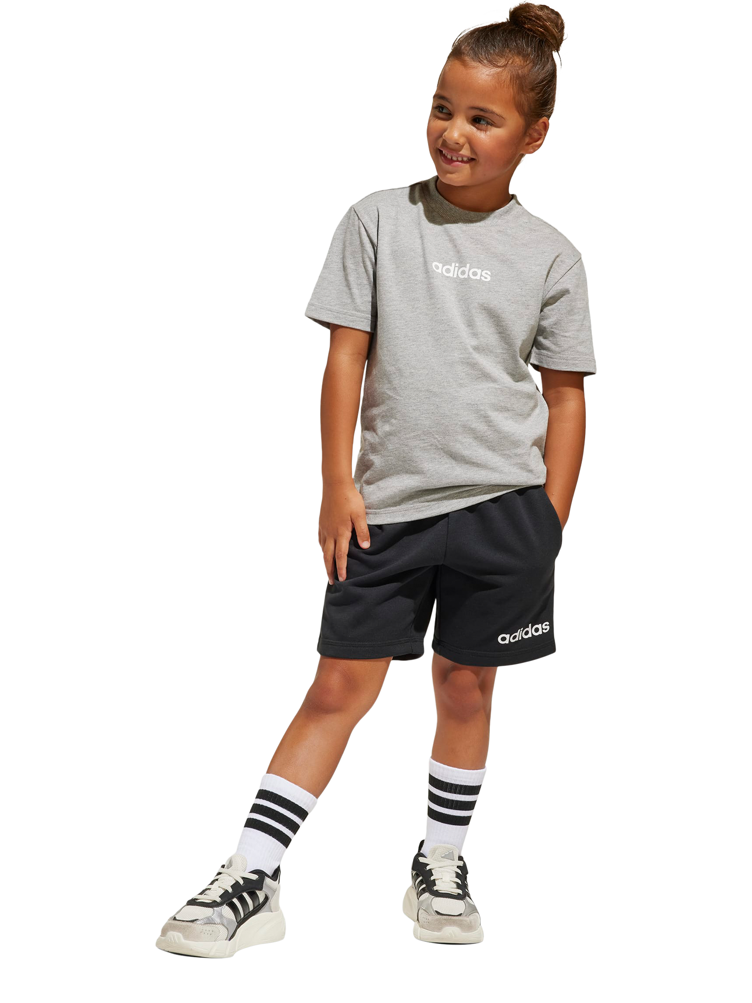 Product image 1 of 5, which shows adidas Kids' Essentials T-Shirt and Short Set, Grey/White, 3-4 years