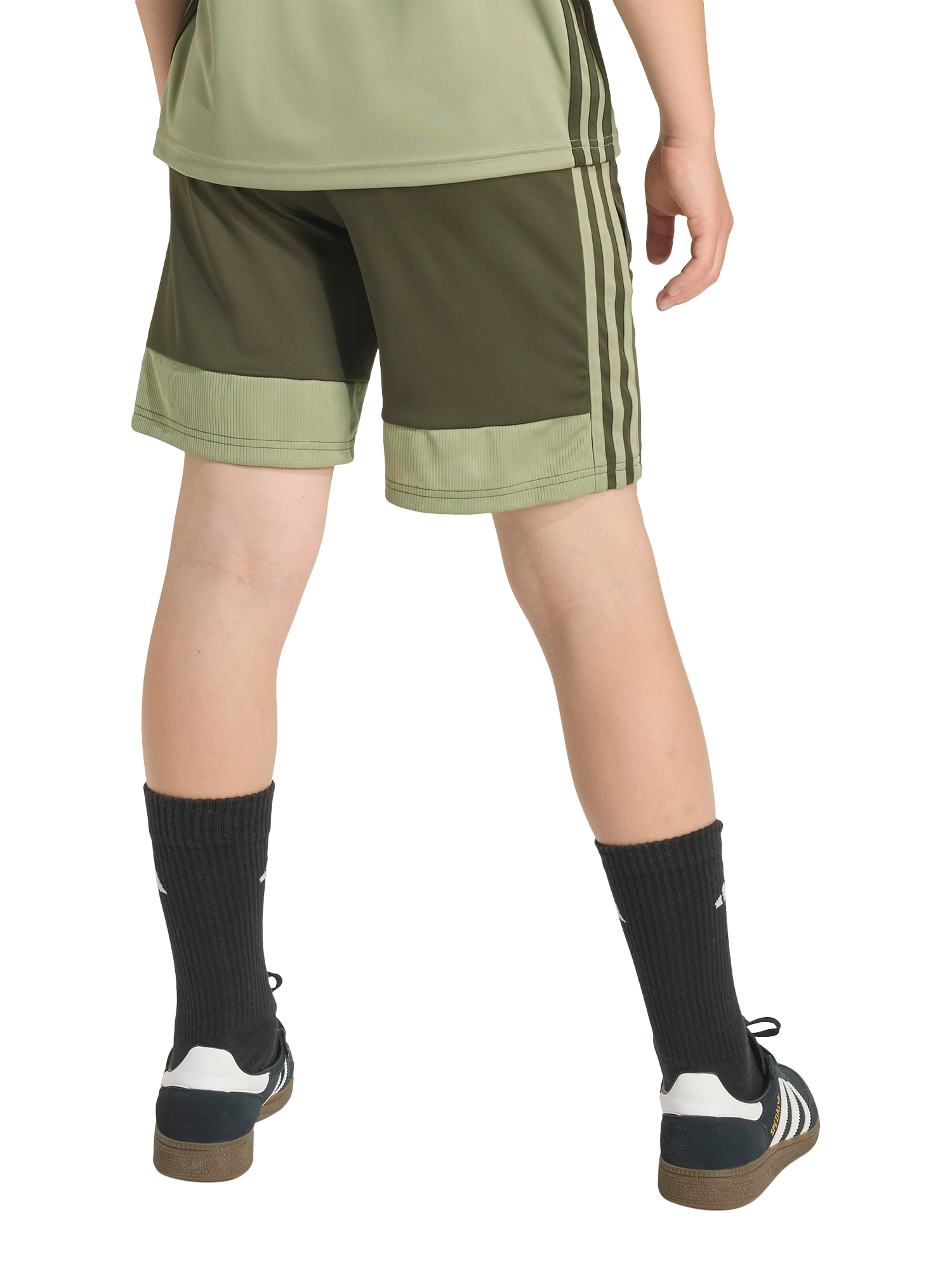 Product image 2 of 6, which shows adidas Kids' Tiro25 Essentials Shorts, Black/Green, 7-8 years