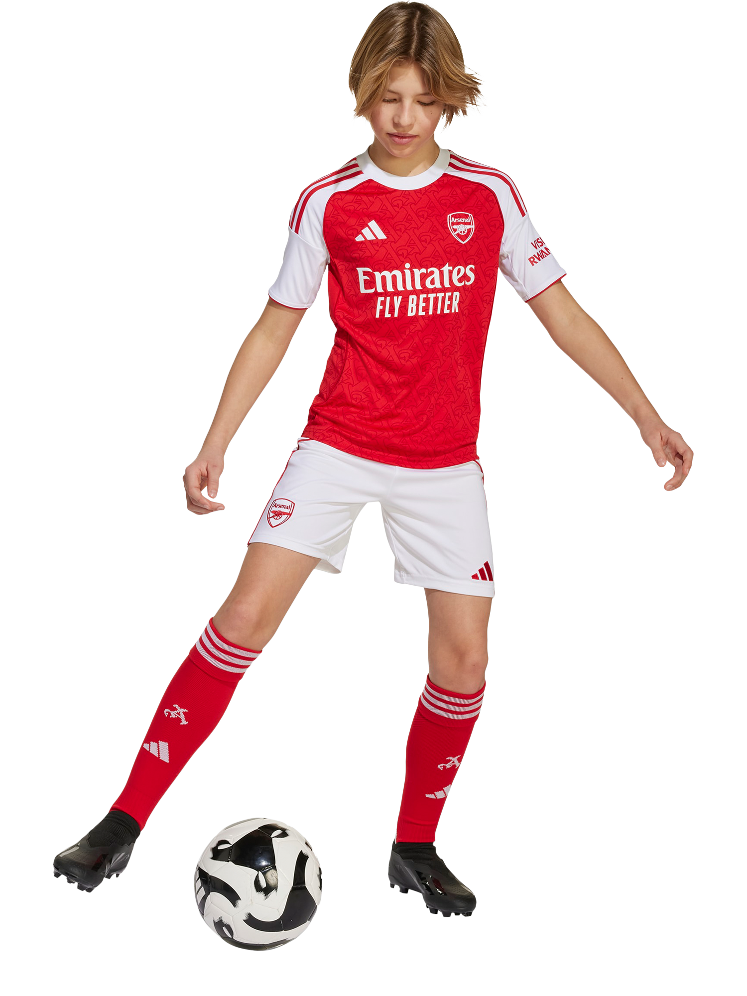 Product image 3 of 6, which shows adidas Kids' Arsenal Football Club Home Jersey Top, Betsca/White, 7-8 years