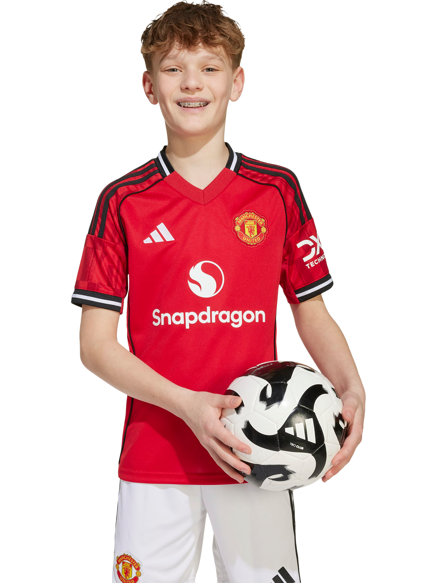 Product image 1 of 5, which shows adidas Kids' Manchester United Home Jersey Top, Red, 7-8 years