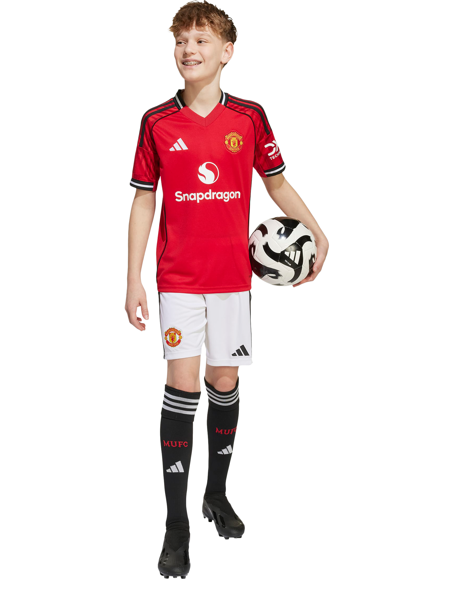 Product image 3 of 5, which shows adidas Kids' Manchester United Home Jersey Top, Red, 7-8 years