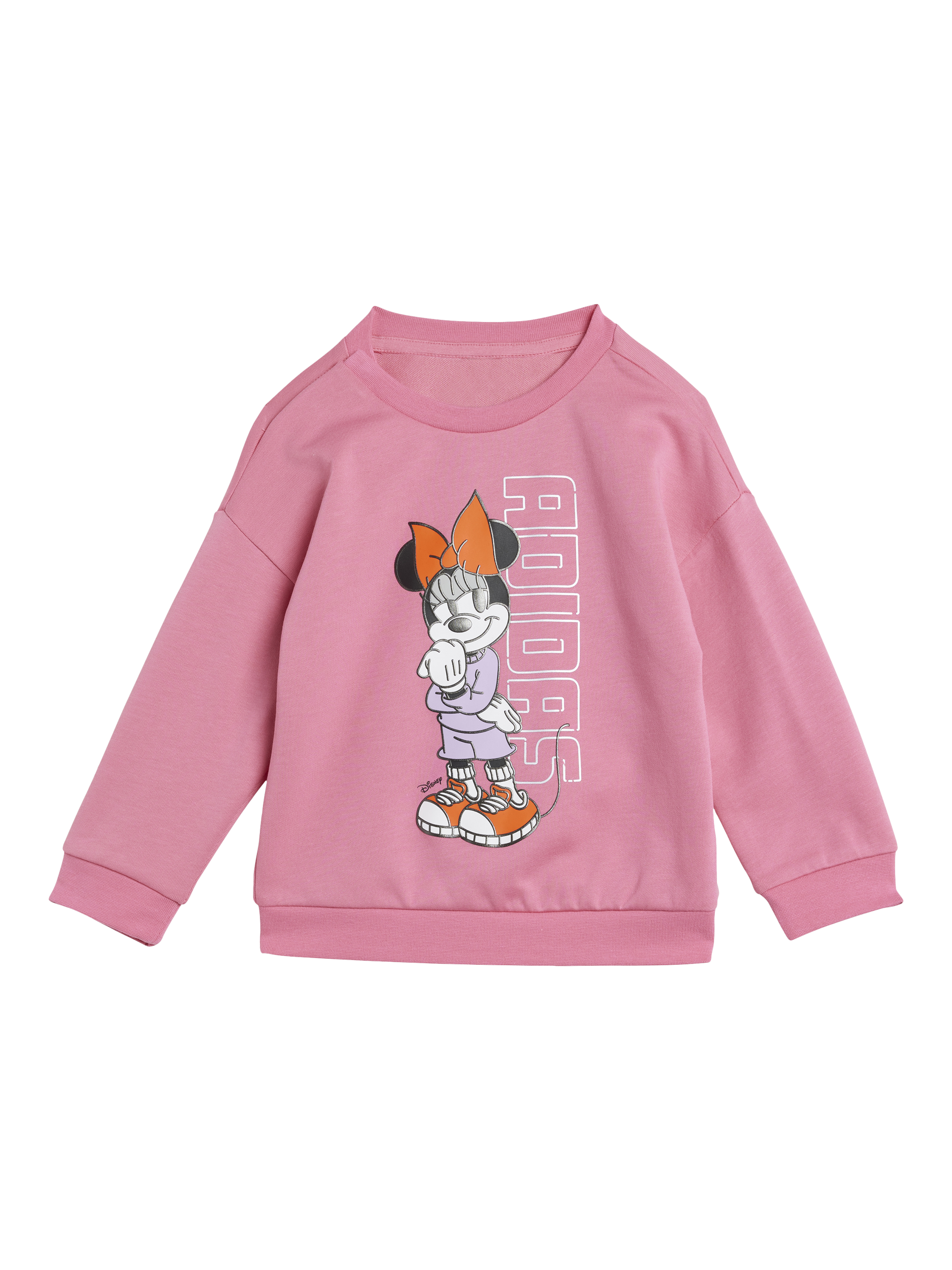 Product image 2 of 6, which shows adidas Kids' Minnie Mouse Cotton Blend T-Shirt and Joggers Set, Pink, 9-12 months