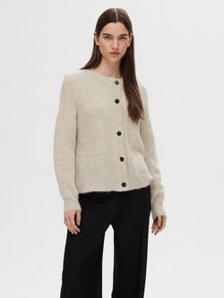 SELECTED FEMME Lulu Drop Stitch Wool Blend Cardigan, Beige, Beige