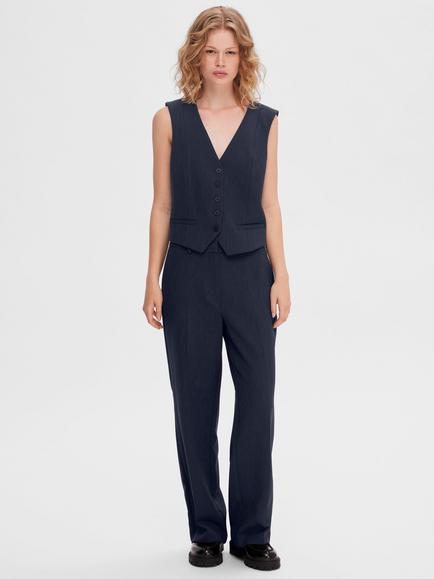 Selected Rita Mid Waist Wide Leg Trousers, Navy, Navy