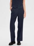 Selected Rita Mid Waist Wide Leg Trousers, Navy
