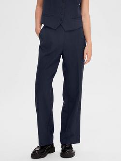 Selected Rita Mid Waist Wide Leg Trousers, Navy - view 2, Navy